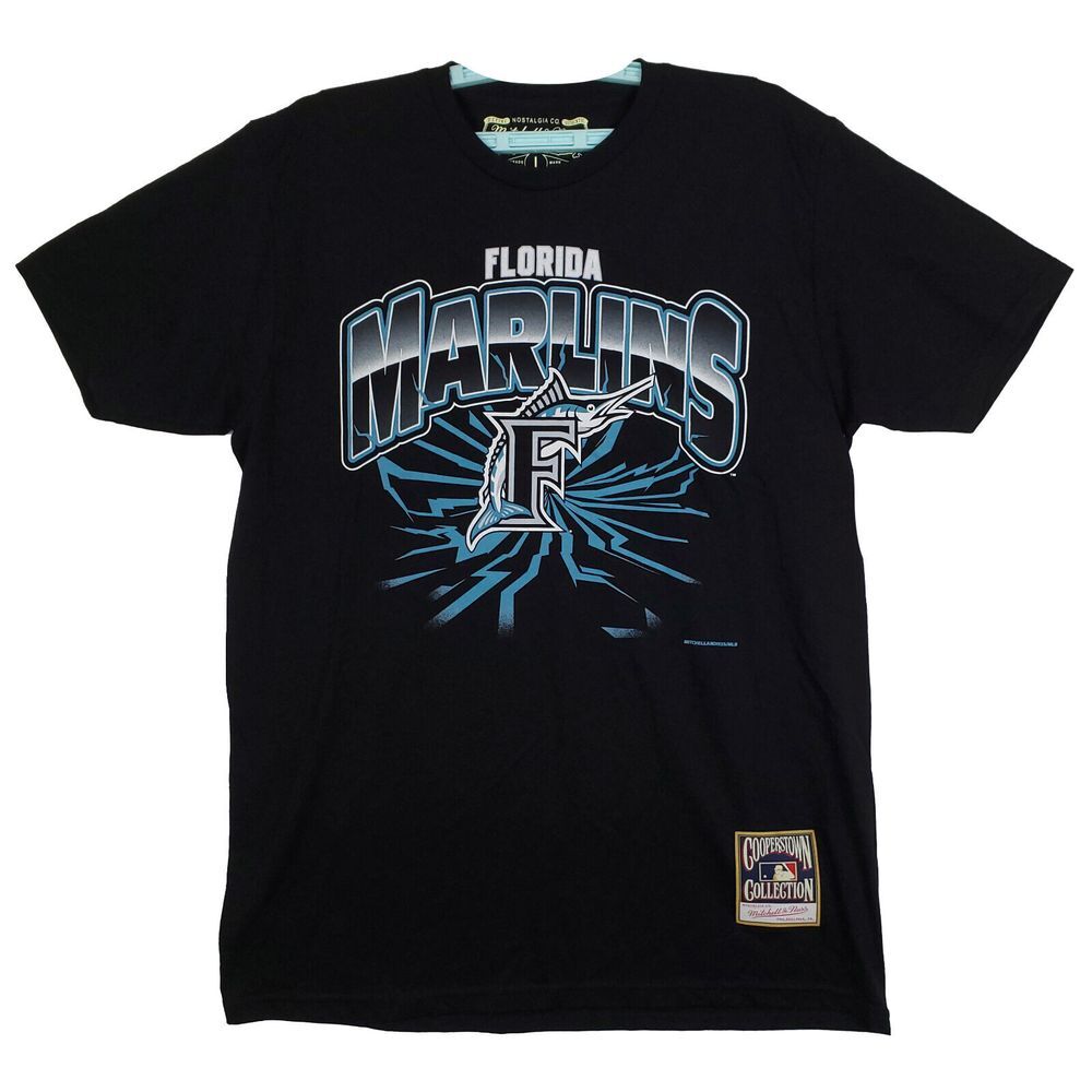 Florida Marlins Mitchell & Ness MLB L Large Shirt Earthquake Cracks Black New